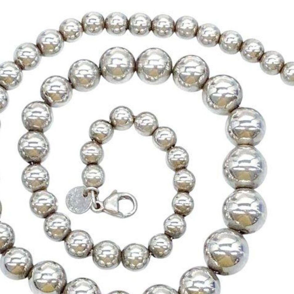 Tiffany & Co Sterling Silver Graduated Bead Ball Necklace 925 27.9g Classic